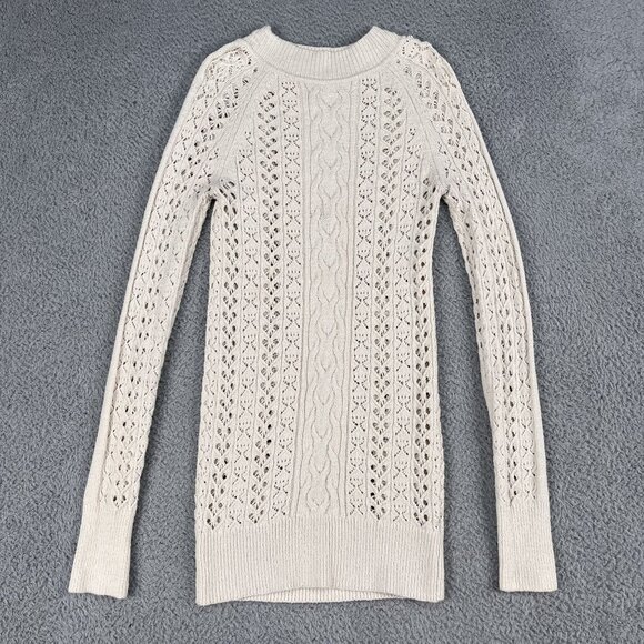 Free People Cream Tunic Open Cable Knit Sweater Sz Small - Picture 1 of 4